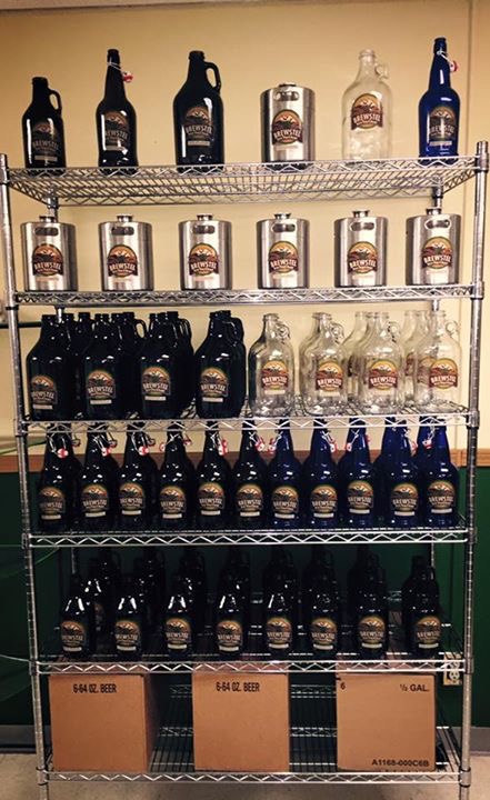 Growler display in the Brew Shop